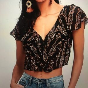 Lulus Amuse Society Black Print Crop Top
